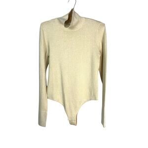 Athleta Alicia Keys Bodysuit Cream Shimmer XS Mock Neck